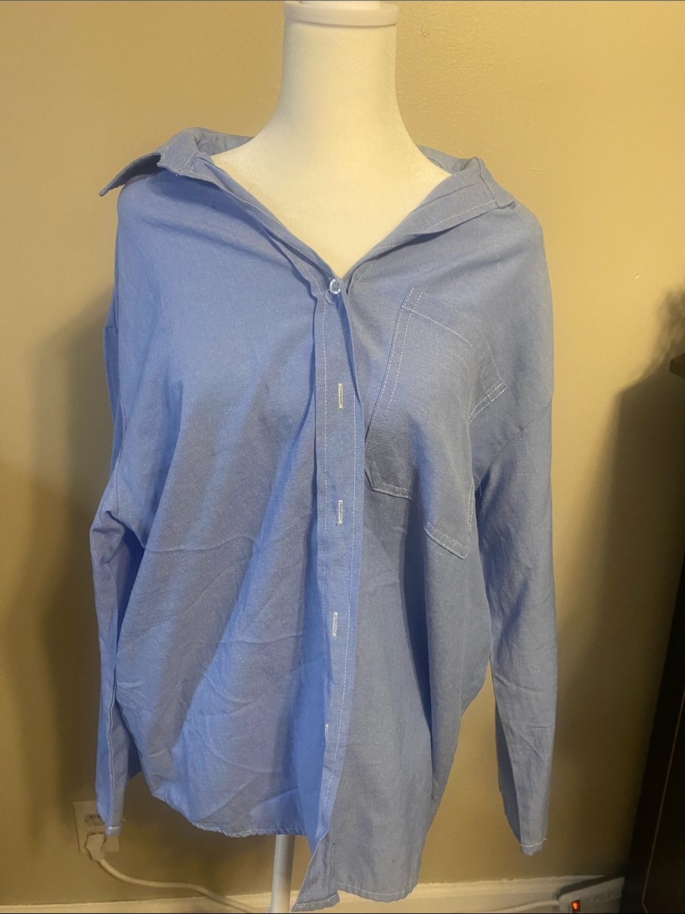 SHEIN Sky Blue Relaxed Button-Front Shirt